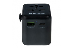 Verbatim World-to-World UTA-02 49544 Универсален адаптер за пътуване, USB-A, USB-C, 20 W, черно