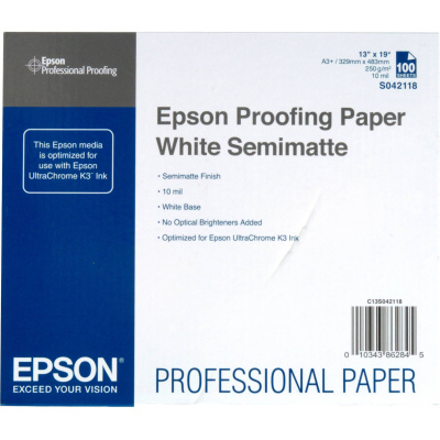 Epson Proofing Paper White Semiмат S042118 C13S042118, 250 г/м2, A3+, 100 бр., полугланц, бял, фотографска хартия