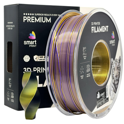 Smart Print FG-S108-E1, 3D филамент, PLA Silk, 1,75mm, 1000g, Tri Color, Многоцветен (Black, Gold, Purple)