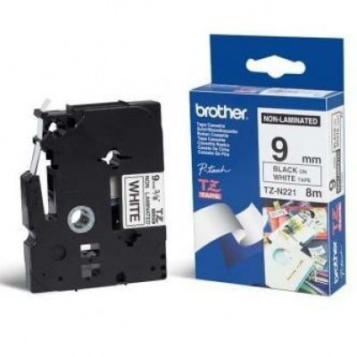 Brother TZ-N221, 9mm x 8m, черен печат/бял фон, оригинална лента
