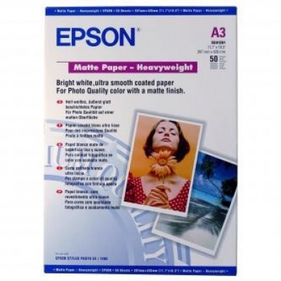 Epson Matte Paper Heavyweight S041261 C13S041261, 167 г/м2, A3, мат, strong, бял, фотографска хартия