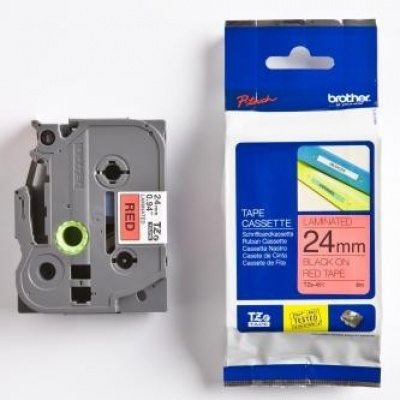 Brother TZ-451 / TZe-451, 24mm x 8m, черен печат / червен фон, оригинална лента
