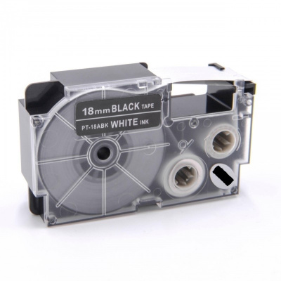 Съвместима лента с Casio XR-18ABK, 18mm x 8m бял печат / черен фон