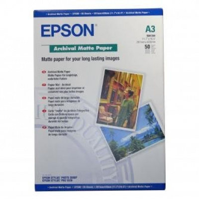 Epson Archival Matte Paper S041344 C13S041344, 29,7x42см, A3, 50 бр., мастиленоструен, бял, фотографска хартия