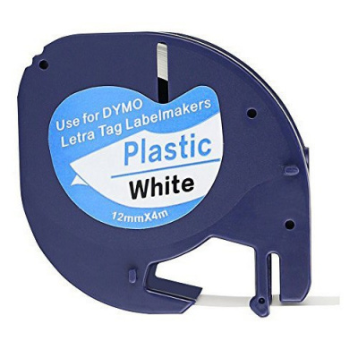 Съвместима лента с Dymo 59422, S0721560 / 91221, S0721660 LetraTag 12mm x 4m, черен печат / бял фон