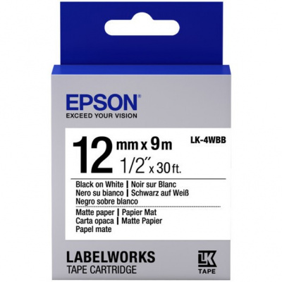 Epson LabelWorks LK-4WBB C53S654023 12мм x 9м, черно копиране / бял фон, матна, оригинален лента