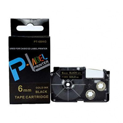 Съвместима лента с Casio XR-6BKG 6mm x 8m златен печат / черен фон
