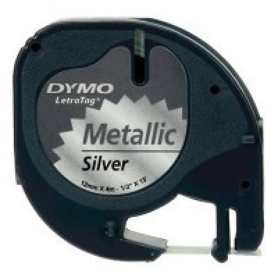 Dymo LetraTag 91208 S0721730 12mm x 4m черен печат/сребърен фон оригинална лента метална