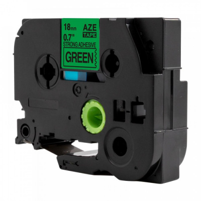 Съвместима лента с Brother TZ-S741 / TZe-S741, 18mm x 8m, екстра лепило черен печат / зелен фон