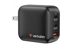 Verbatim 32230, Mini GaN зарядно устройство за мрежа 2 x USB-CR PD 100W a 1 x USB-A QC 3.0, сив, 100 W, сменяеми вилки C,G,A