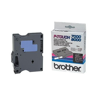 Brother TX-335, 12mm x 15m, бял печат / черен фон, оригинална лента