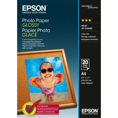 Epson Photo Paper C13S042538, 200 г/м2, A4, 20 бр., лъскав, бял, фотографска хартия