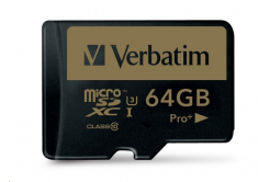 VERBATIM MicroSDXC karta 64GB PRO+ Class 10, UHS 1 (R:90/W:80 MB/s)