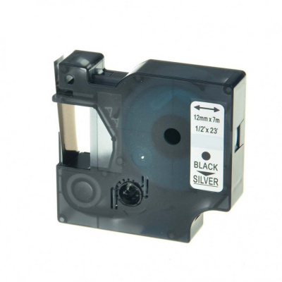 Съвместима лента с Dymo 45022, S0720620, 12mm x 7m черен печат / сребърен фон
