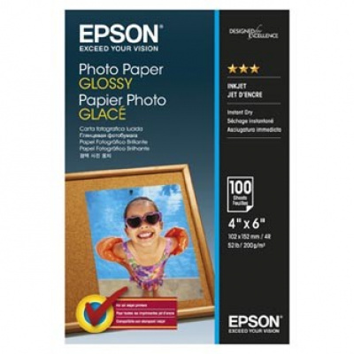 Epson Paper Photo C13S042548, 200 г/м2, 10x15см, 100 бр., лъскав, бял, фотографска хартия