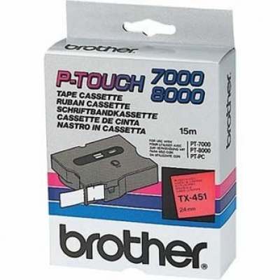 Brother TX-451, 24mm x 15m, черен печат / червен фон, оригинална лента