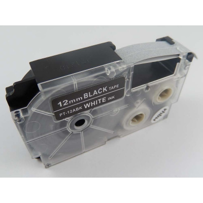 Съвместима лента с Casio XR-12ABK, 12mm x 8m бял печат / черен фон
