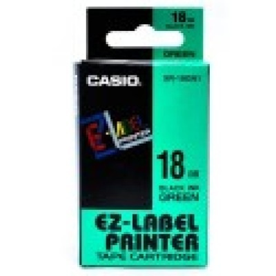 Casio XR-18GN1, 18mm x 8m, черен печат/зелен фон, оригинален лента