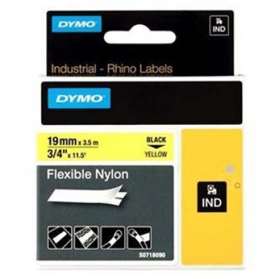 Dymo Rhino 18491, S0718090, 19mm x 3,5m черен печат / жълт фон, оригинална лента
