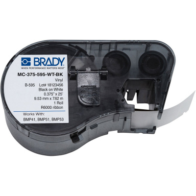 Brady MC-375-595-WT-BK / 139923, Лента за етикетираща машина, 9.53 mm x 7.62 m