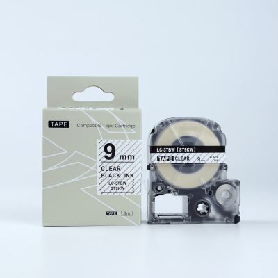 Epson LK-3TBN, ST9KW, C53S653004, 9mm x 9m, черен печат / прозрачен фон, съвместима лента