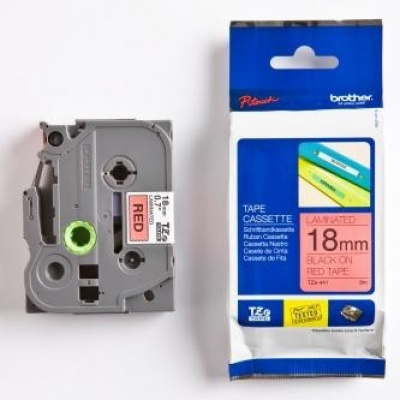 Brother TZ-441 / TZe-441, 18mm x 8m, черен печат / червен фон, оригинална лента