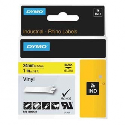 Dymo Rhino 1805431, 24mm x 5,5m, черен печат/жълт фон, оригинална лента
