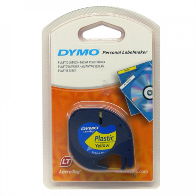 Dymo LetraTag 59423, S0721570, 12mm x 4m, черен печат/жълт фон, оригинална лента