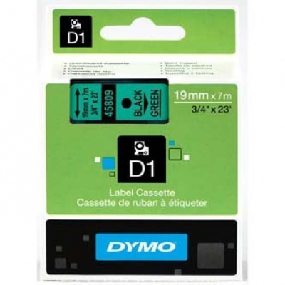 Dymo D1 45809, S0720890, 19mm x 7m, черен печат/зелен фон, оригинална лента