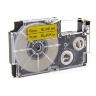 Съвместима лента с Casio XR-6YW1, 6mm x 8m черен печат / жълт фон
