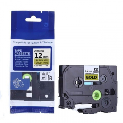 Съвместима лента с Brother TZ-831 / TZe-831, 12mm x 8m, черен печат / златна основа
