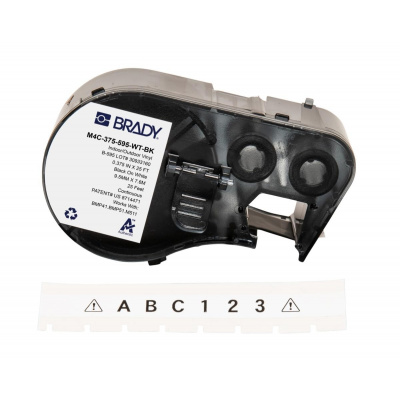 Brady M4C-375-595-WT-BK / 170843, 9.53 mm x 7.62 m, Винил, черен печат / бял фон
