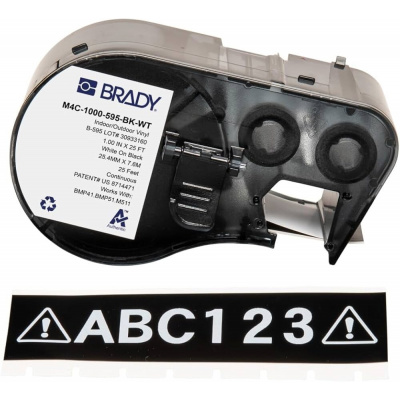Brady M4C-1000-595-BK-WT / 170841, 25.40 mm x 7.62 m, Винил, бял печат / черен фон