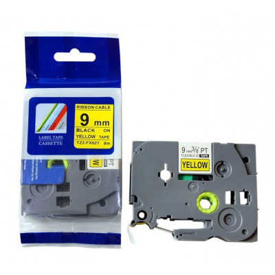 Съвместима лента с Brother TZ-FX621/TZe-FX621, 9mm x 8m, гъвкави, черен печат/жълт фон