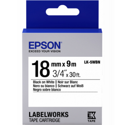 Epson LabelWorks LK-5WBN C53S655006 18мм x 9м, черно копиране / бял фон, оригинален лента