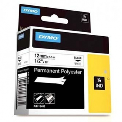 Dymo Rhino 18483, S0718210, 12mm x 5,5m черен печат / бял фон, оригинална лента