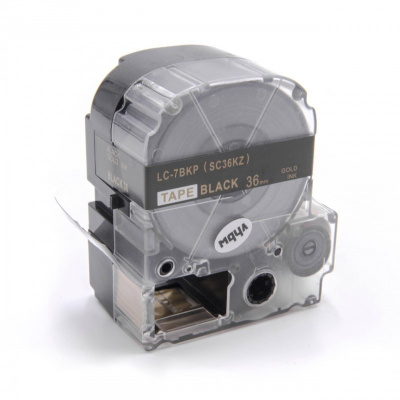 Epson LK-7BKP, SC36KZ, 36mm x 9m, златен печат / черен фон, съвместима лента