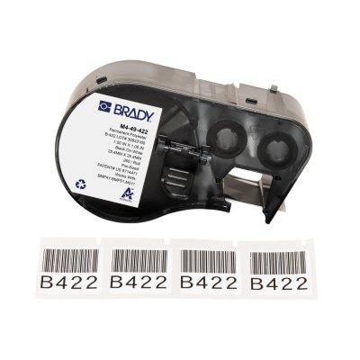 Brady M4-49-422 / 170739, 25.40 mm x 25.40 mm, Polyester, черно копиране / бял фон