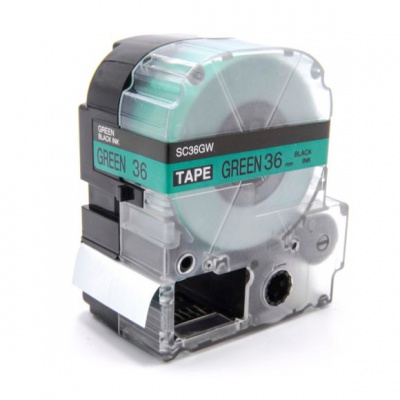 Epson LK-7GBP, SC36GW, 36mm x 9m, черен печат / зелен фон, съвместима лента