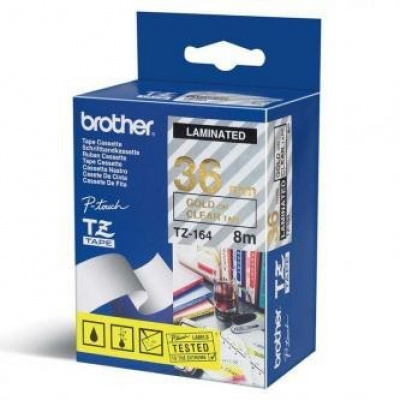 Brother TZ-164 / TZe-164, 18mm x 8m, златен печат/полупрозрачен фон, оригинална лента