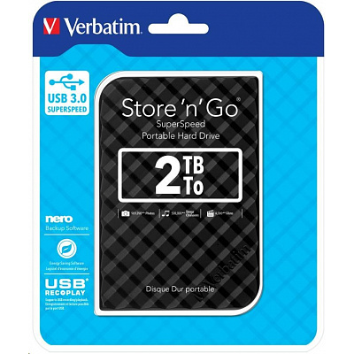 VERBATIM HDD 2.5" 2TB Store 'n' Go Преносим твърд диск USB 3.0, Черен GEN II