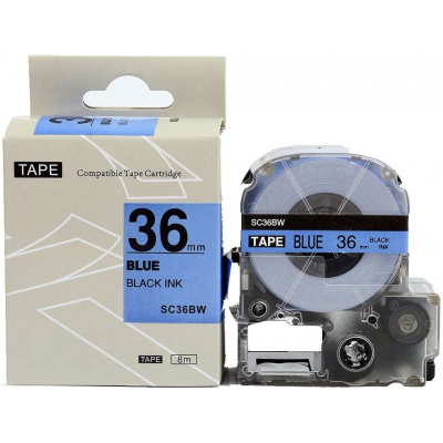Epson LK-7LBP, SC36BW, C53S657504, 36mm x 9m, черен печат / син фон, съвместима лента