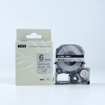 Epson LK-2SBE, SM6X, 6mm x 9m, черен печат / матов сребърен фон, съвместима лента