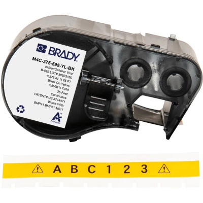 Brady M4C-375-595-YL-BK / 170844, 9.53 mm x 7.62 m, Винил, черен печат / жълт фон