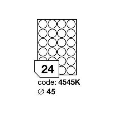 Самозалепващи етикети 45 mm, 24 етикети A4, 100 листа, кръгли