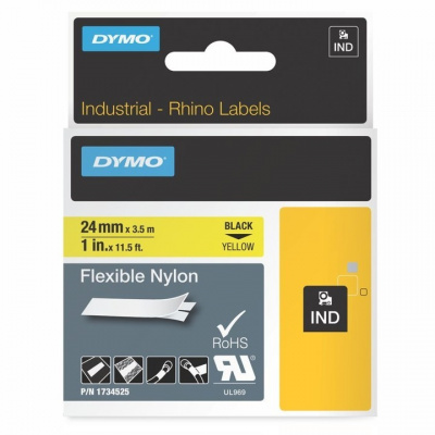 Dymo Rhino 1734525, S0773850, 24mm x 3,5m черен печат / жълт фон , оригинална лента