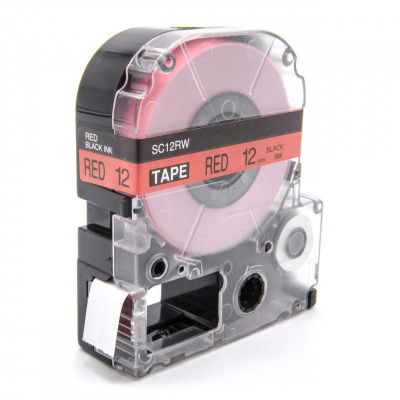 Epson LK-4RBP, SC12RW, C53S654007, 12mm x 9m, черен печат / червен фон, съвместима лента