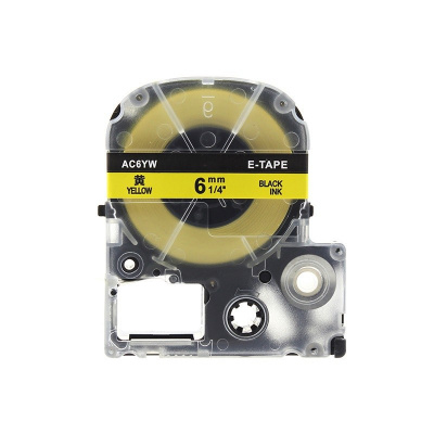 Epson LK-2YBP, SC6YW, C53S652002, 6mm x 9m, черен печат / жълт фон, съвместима лента