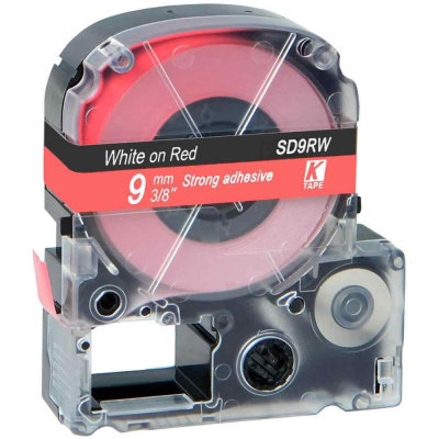 Epson LK-SD9RW, 9mm x 9m, бял печат / червен фон, съвместима лента