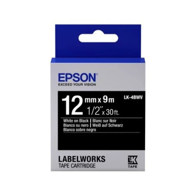 Epson LabelWorks LK-4BWV C53S654009 12мм x 9м, бял печат / черен фон, оригинален лента